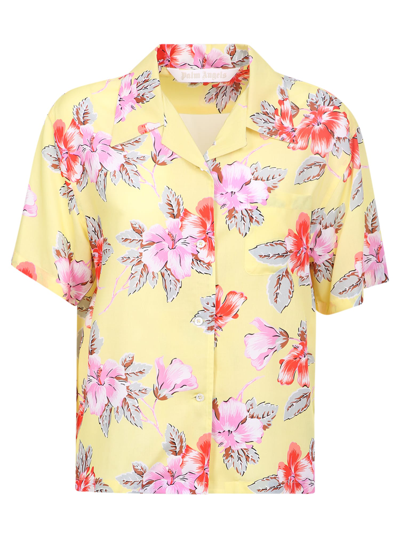 Shop Palm Angels Hibiscus Print Shirt In Yellow