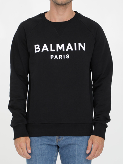 Shop Balmain Black Sweatshirt With Logo In Black/white