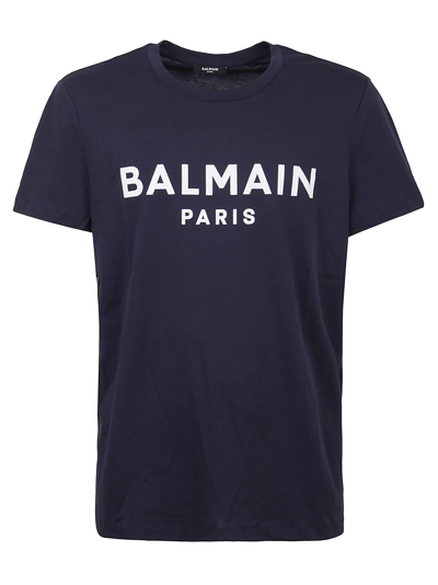 Shop Balmain Flock T-shirt In Saj Blue Marine Blanc