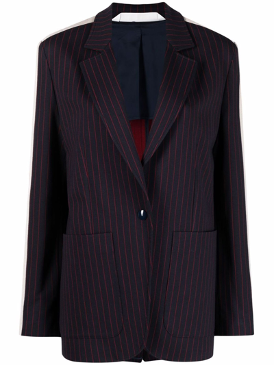Shop Palm Angels Blue And Red Single Breasted Blazer
