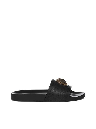 Shop Versace Flat Shoes In Nero Oro