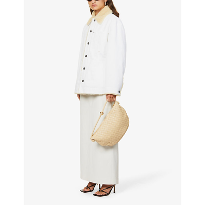 Shop Bottega Veneta Contrast-collar Patch-pocket Denim-shearling Jacket In White Birch