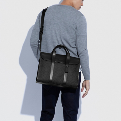 Coach Gotham Portfolio In Signature Canvas In Color<lsn_delimiter>black Copper/charcoal/black