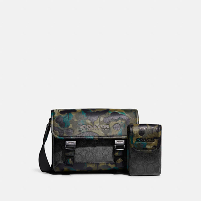 Shop Coach League Hybrid Crossbody In Signature Canvas With Camo Print In Green/black