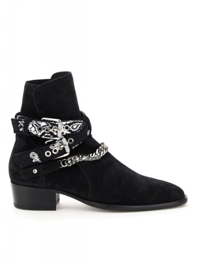 Shop Amiri Mans Chain-link Detail Ankle Boots In Black Suede