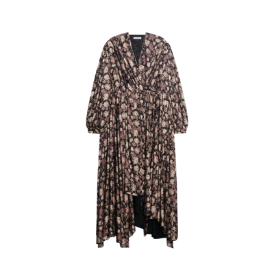 Shop Balenciaga Wrap Godet Midi Dress In Brown