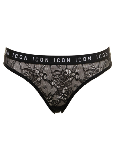 Shop Dsquared2 D-squared2 Womans Black Lace Briefs With Logo Print