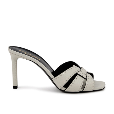 Shop Saint Laurent Tribute Leather Mules In White