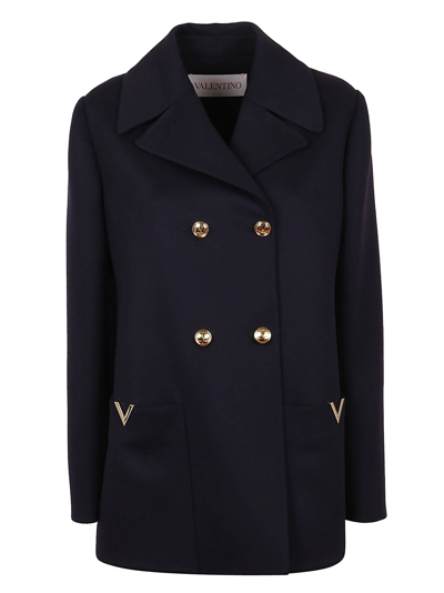Shop Valentino Peacoat In Compact Drap In Navy