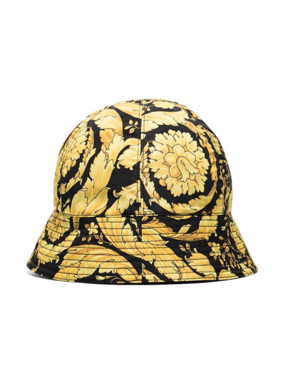 Shop Versace Mans Baroque Printed Nylon Bucket Hat In Yellow