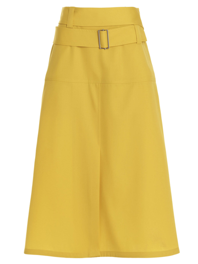 Shop Jil Sander Front Split Midi Skirt In Yellow