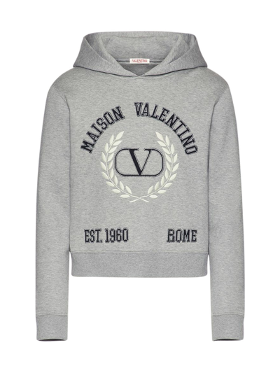 Shop Valentino Maison Hoodie In Grey Melange White