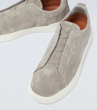 Shop Zegna Triple Stitch Suede Sneakers In Lt Gry Sld