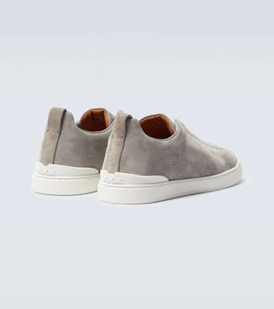 Shop Zegna Triple Stitch Suede Sneakers In Lt Gry Sld