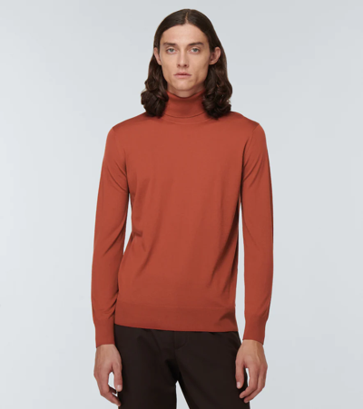 Loro Piana Virgin Wool Turtleneck Sweater In Burnt Coral