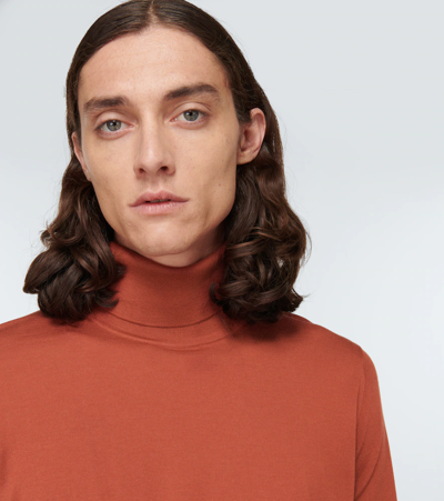 Loro Piana Virgin Wool Turtleneck Sweater In Burnt Coral