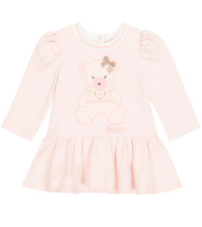 Shop Monnalisa Baby Cotton-blend Fleece Dress In Pink