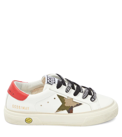 Shop Golden Goose Ball Star Leather Sneakers In White/green Camouflage/red