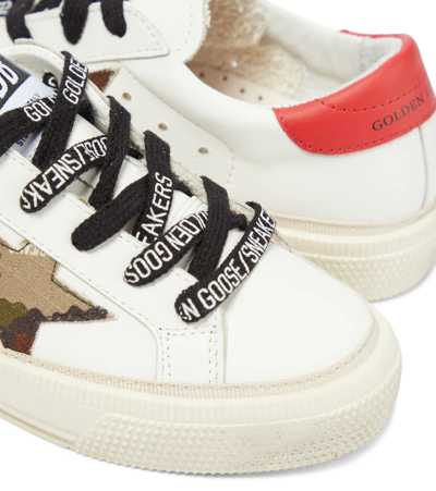 Shop Golden Goose Ball Star Leather Sneakers In White/green Camouflage/red