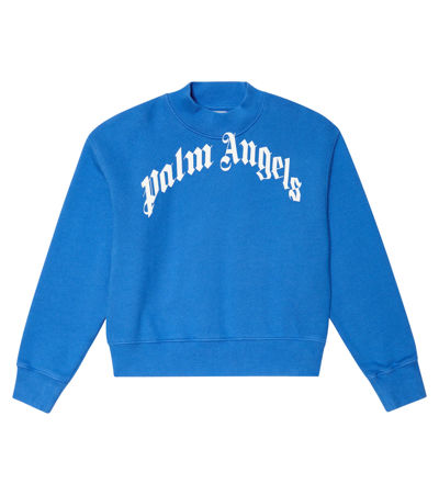 Shop Palm Angels Logo Cotton Sweatshirt In Light Blue White
