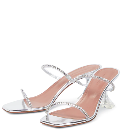 Shop Amina Muaddi Gilda Embellished Pvc Mules In Transparent/white Crystals