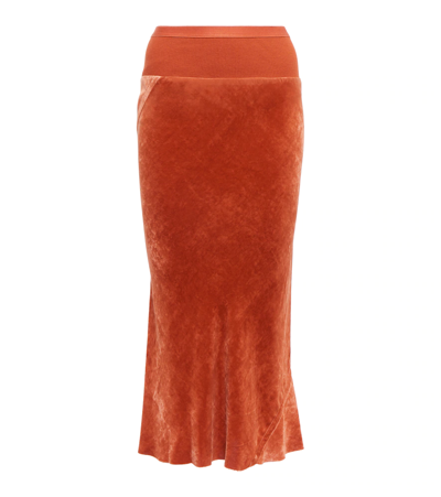 Shop Rick Owens Velvet Midi Skirt In Orange
