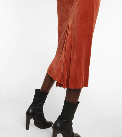 Shop Rick Owens Velvet Midi Skirt In Orange
