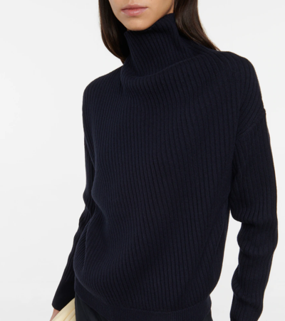 Shop Loro Piana Ribbed-knit Sweater In Blue Navy