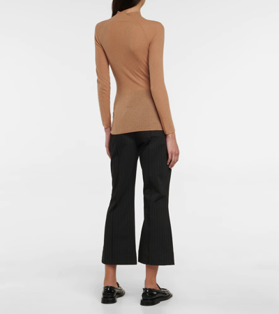 Shop Wolford Mock Neck Wool Top In Lion Shade