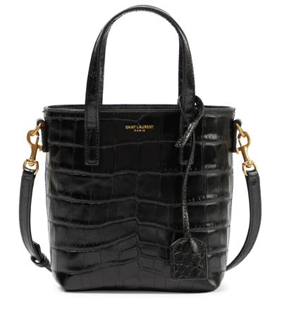 Shop Saint Laurent Toy Shopping N/s Leather Tote Bag In Black