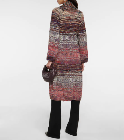 Shop Missoni Knitted Wool And Cotton Coat In Multicolor With Violet