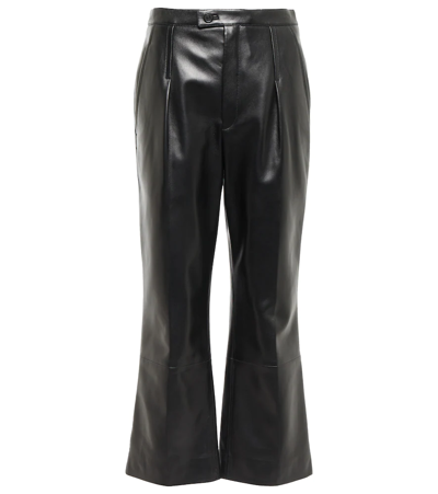Shop Saint Laurent Leather Straight Cropped Pants In Noir