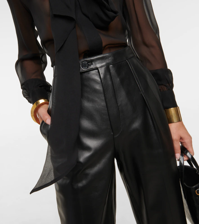 Shop Saint Laurent Leather Straight Cropped Pants In Noir