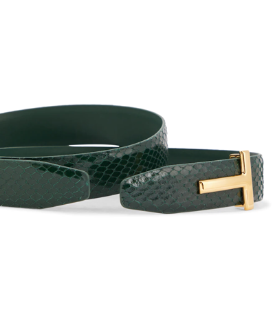 Shop Tom Ford Monogram Snake-effect Leather Belt In Emerald Green