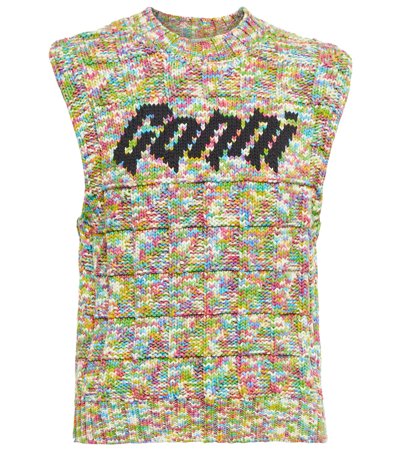 Shop Ganni Logo Intarsia Sweater Vest In Multicoloured