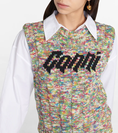 Shop Ganni Logo Intarsia Sweater Vest In Multicoloured