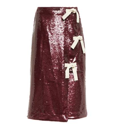 Shop Ganni Sequined Wrap Skirt In Port Royale