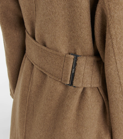 Shop Ganni Wool-blend Wrap Coat In Petrified Oak