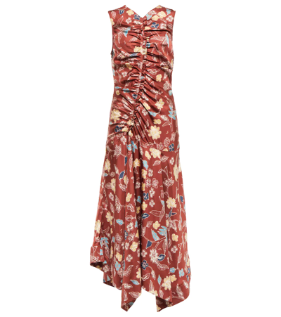 Shop Ulla Johnson Alma Floral Ruched Silk Dress In Anemone