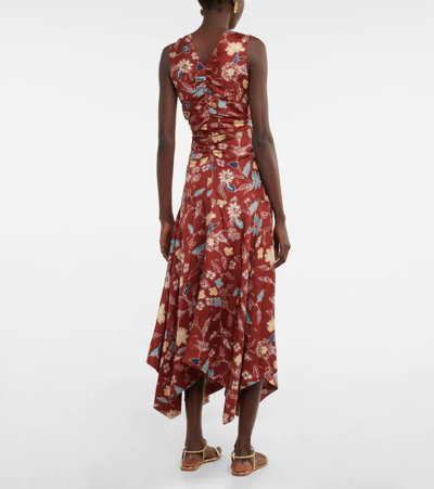 Shop Ulla Johnson Alma Floral Ruched Silk Dress In Anemone