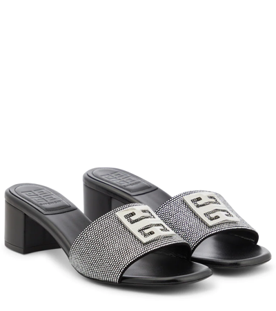 Shop Givenchy 4g Crystal-embellished Leather Mules In Black/silvery