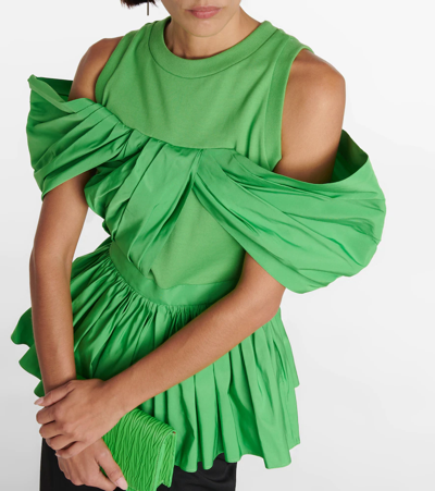 Shop Alexander Mcqueen Pleated Peplum Faille Top In Acid Green