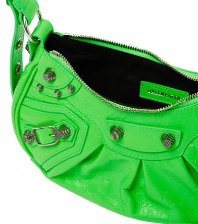 Shop Balenciaga Le Cagole Xs Leather Shoulder Bag In Fluo Green