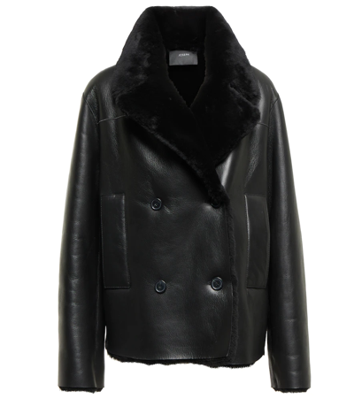 Shop Joseph Double-breasted Leather Jacket In Black
