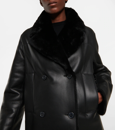 Shop Joseph Double-breasted Leather Jacket In Black