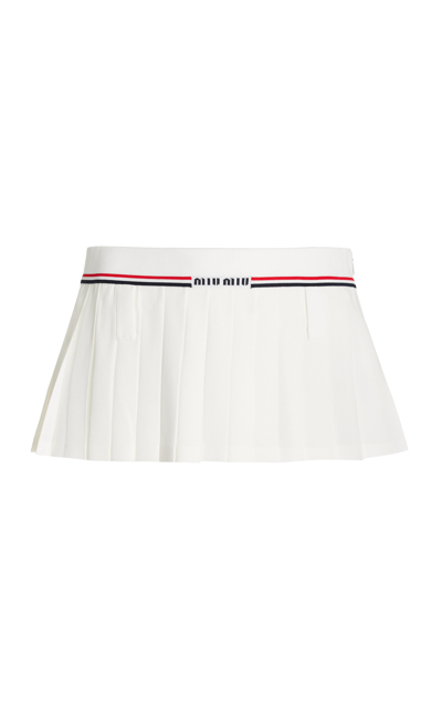 Miu Miu Intarsia-logo Pleated Skirt In White