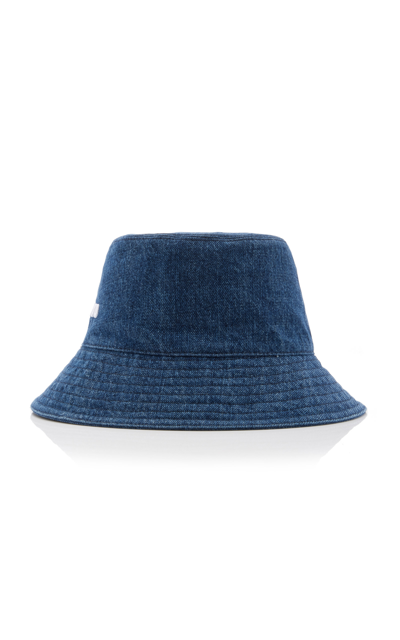 Shop Miu Miu Washed Denim Bucket Hat In Blue