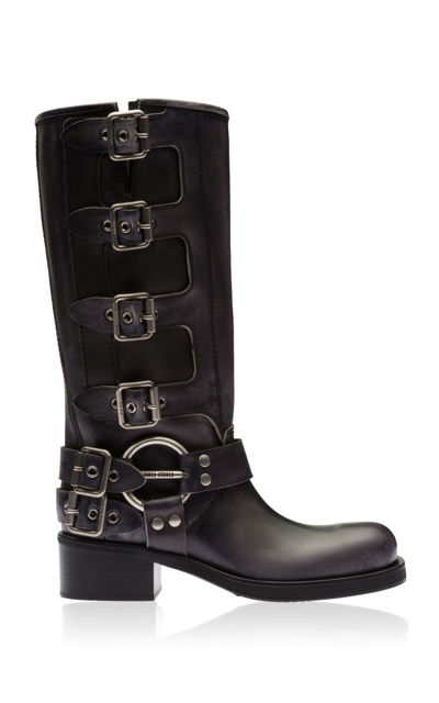 Shop Miu Miu Buckled Leather Boots In Black