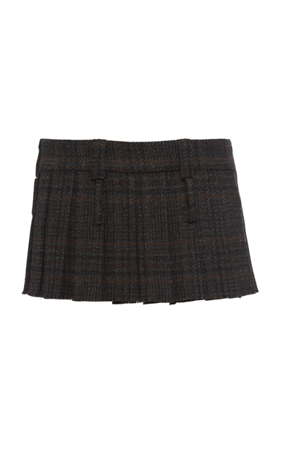 Miu Miu Pleated Tartan-print Wool Mini Skirt In Plaid