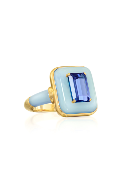 Shop Sauer Alix 18k Yellow Gold Tanzanite; Chalcedony Ring In Blue